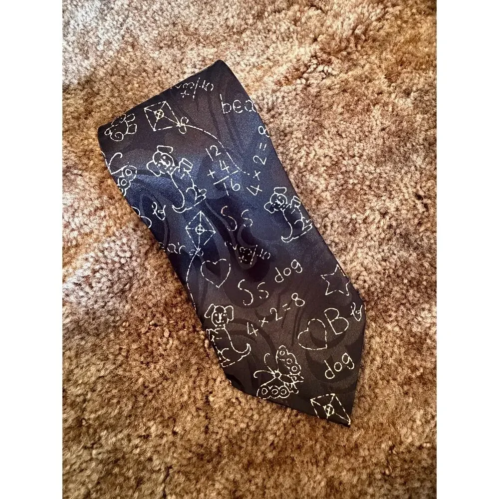 Vintage Steven Harris Novelty Math & School Teacher Necktie - Black Chalkboard